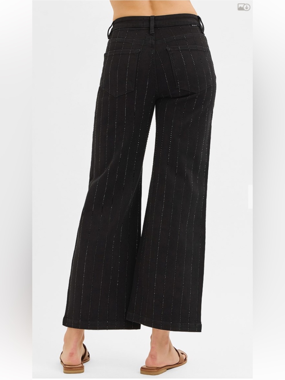 327 RISEN HIGH RISE CROP WIDE RHINESTONE PANTS - Picture 2 of 4